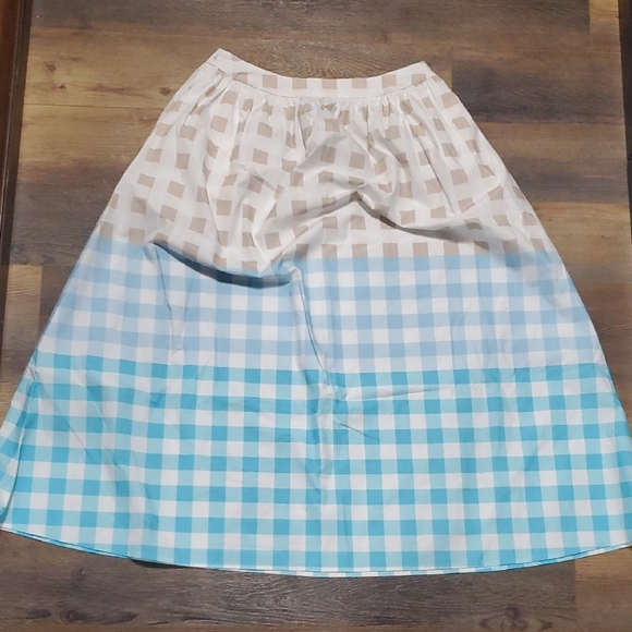 Ming Wang Tan Blue and White Checkered A-Line Pockets Midi Skirt - Picture 1 of 10